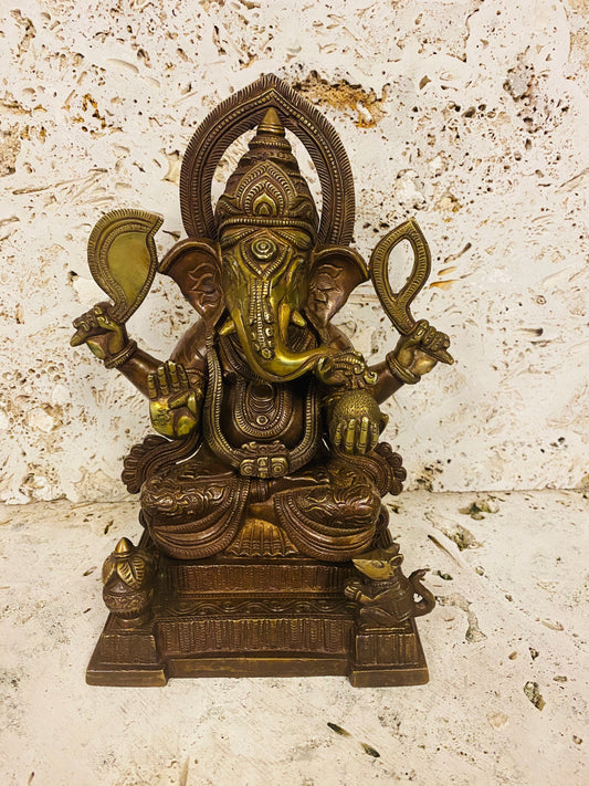 Hand Finished Brass Ganesh Statues - Remover of Obstacles 20cm x 26cm