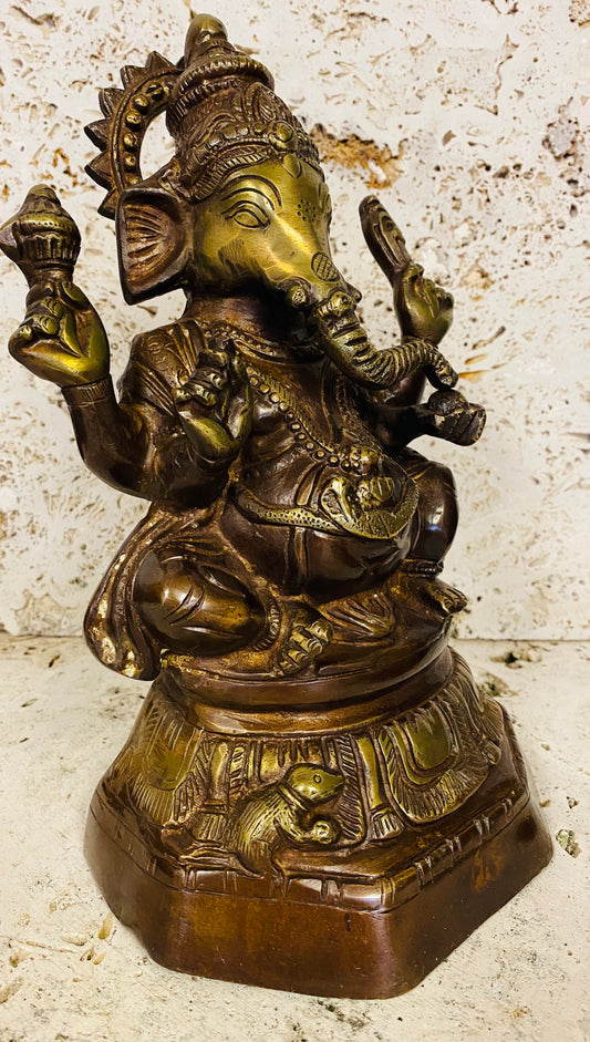 Hand Finished Brass Ganesh Statues - Remover of Obstacles 28cm x 18cm