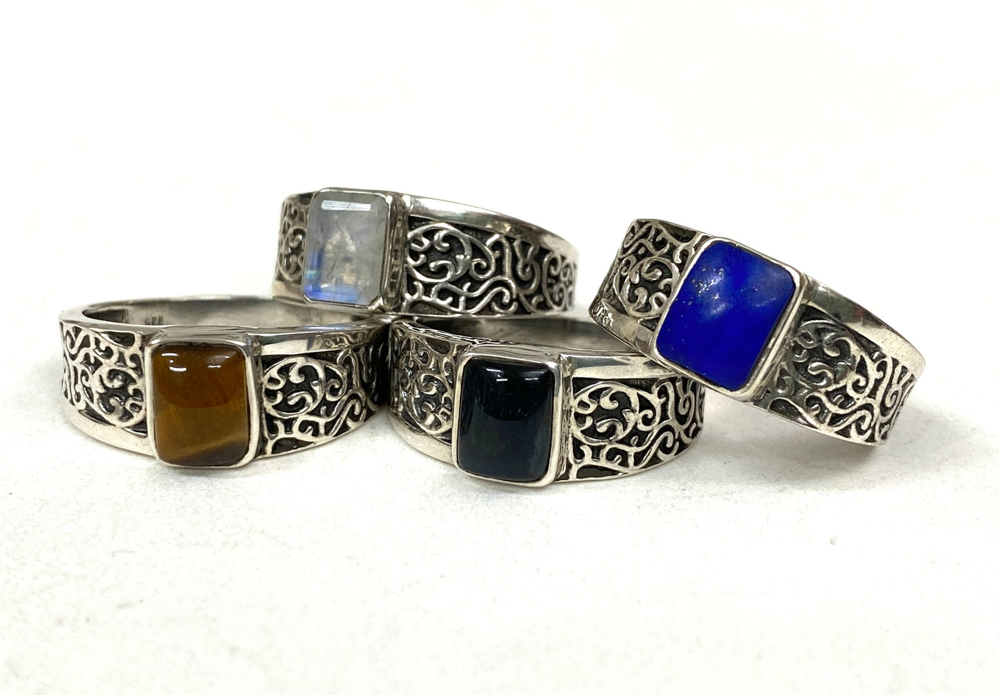 Sterling Silver Rings - Available in 4 Stones &  Sizes 10-15