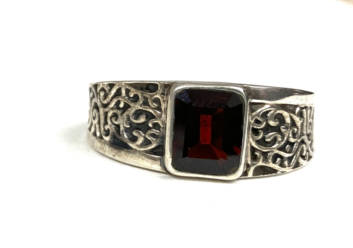 Sterling Silver Faceted Garnet Rings - Available in Sizes 10-15