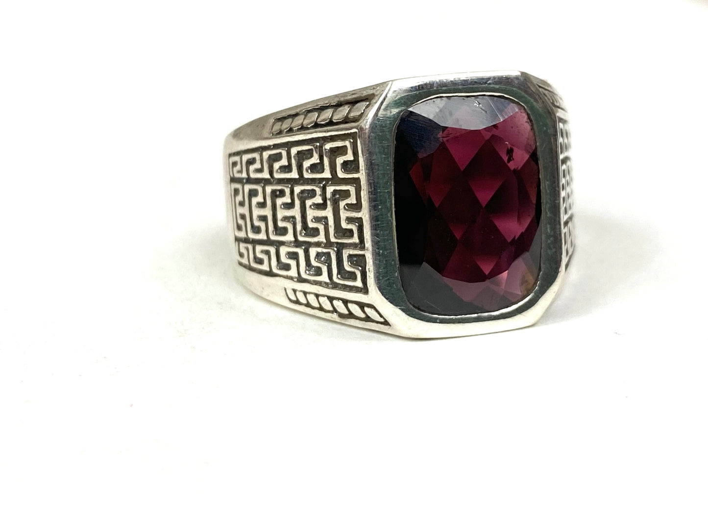 Sterling Silver Large Stone Faceted Garnet Rings - Available in 3 Stones & Sizes 10-15