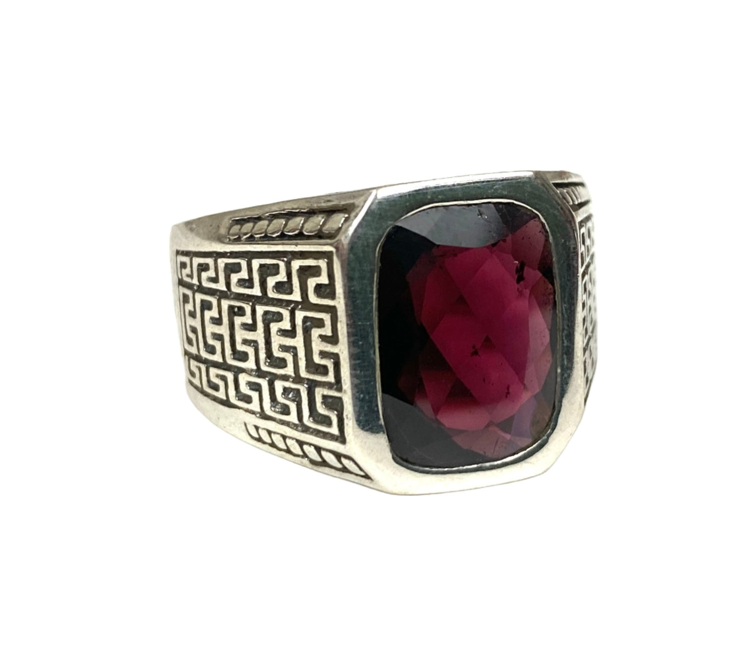 Sterling Silver Large Stone Faceted Garnet Rings - Available in 3 Stones & Sizes 10-15