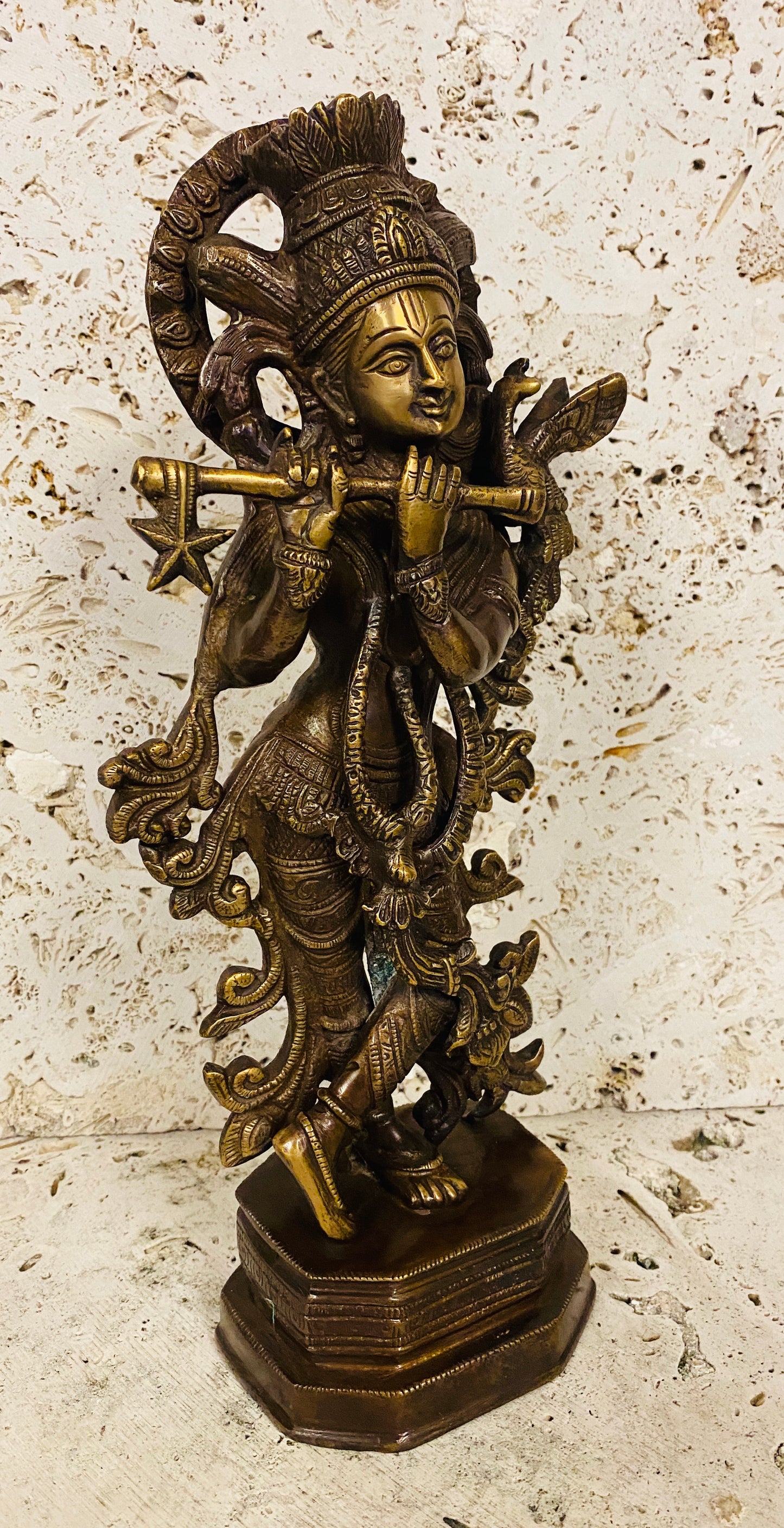Hand Finished Brass Krishna Statue --34cm x 15cm