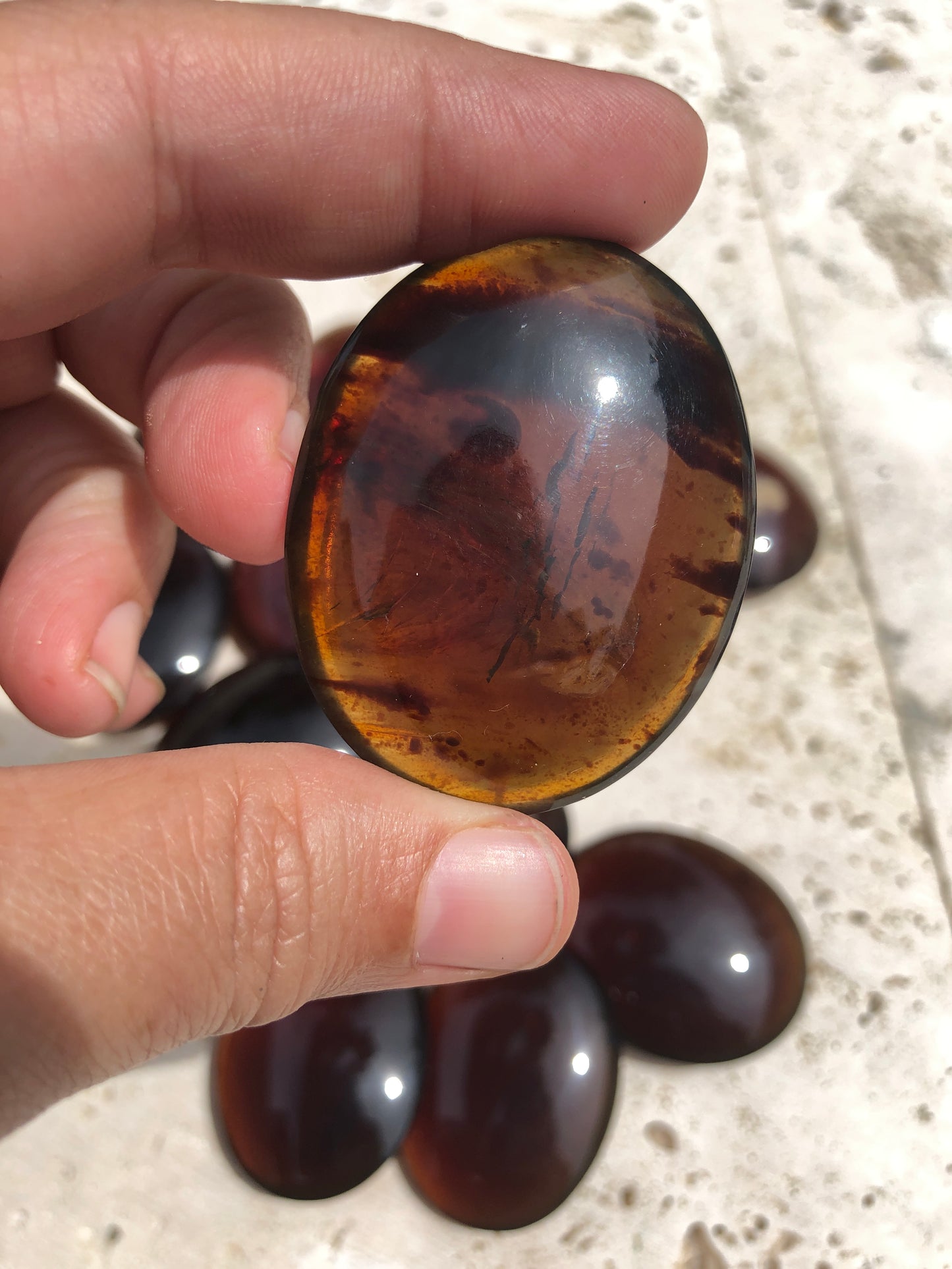 Blue Amber Palm Stone