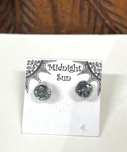 Mystic Topaz Round Faceted Stud Sterling Silver Earrings- 4 Sizes Available