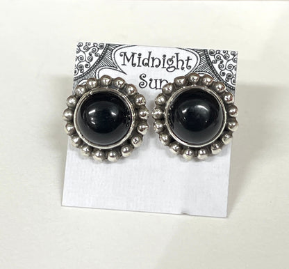 Black Onyx Sterling Silver Stud Earrings - 2 sizes Available