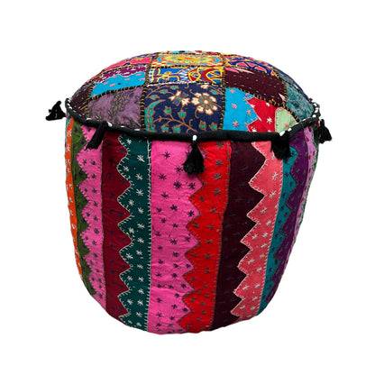 Large Rajasthani Patchwork Fabric Ottoman | 5 Colors