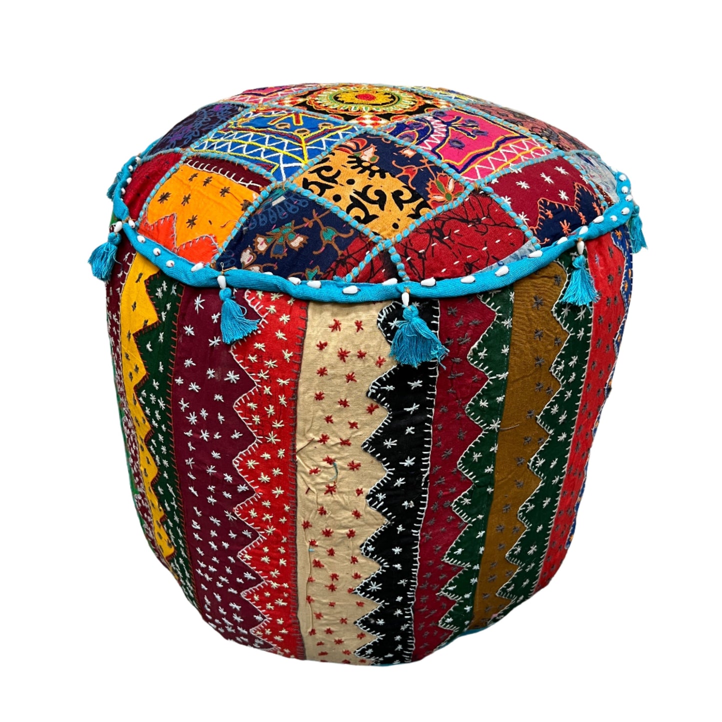 Large Rajasthani Patchwork Fabric Ottoman | 5 Colors