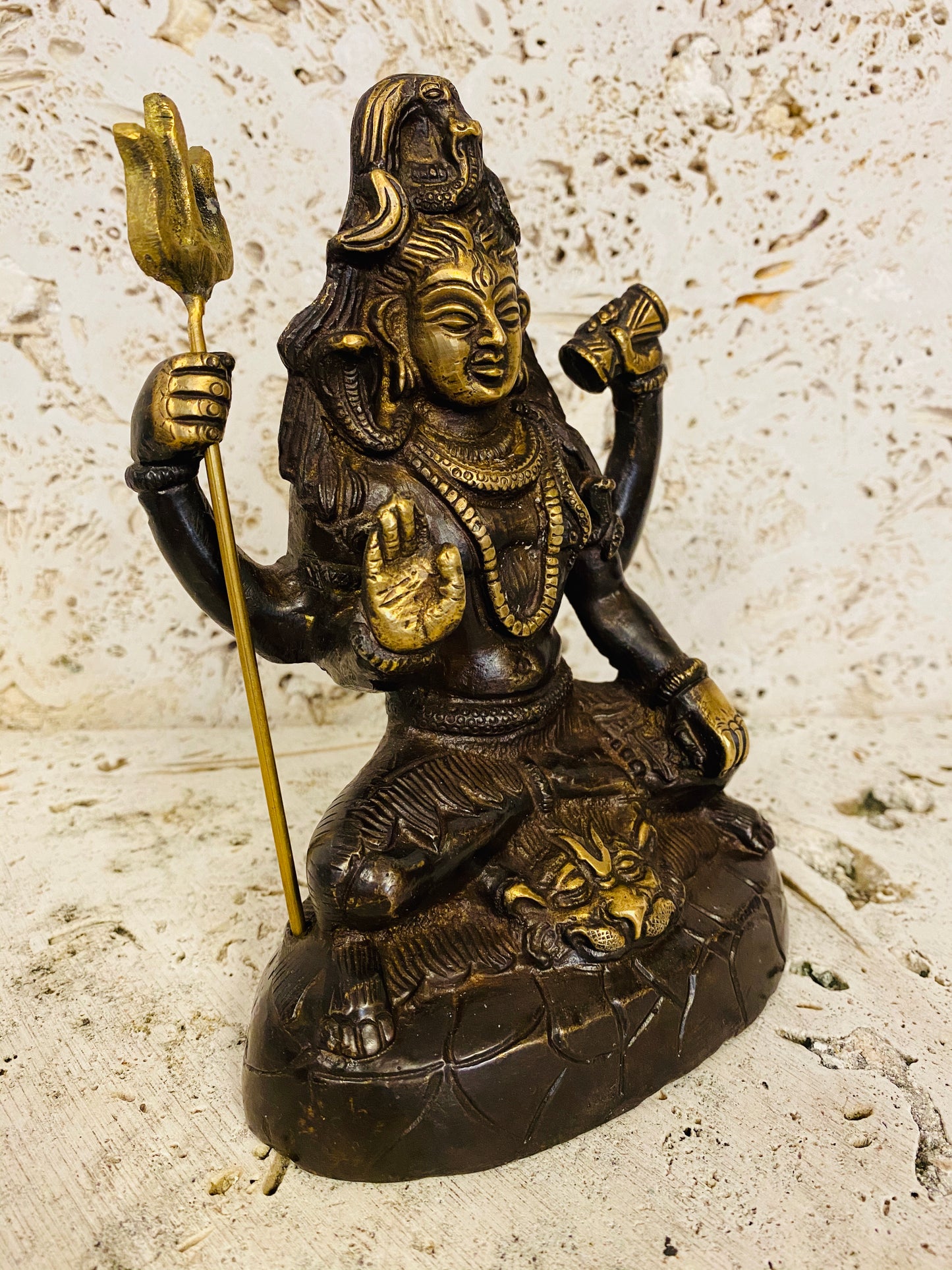 Hand Finished Brass Shiva Statue - God of Creation & Destruction 17cm x 13cm