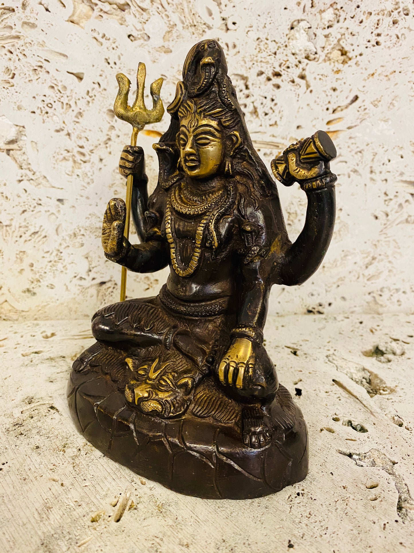 Hand Finished Brass Shiva Statue - God of Creation & Destruction 17cm x 13cm