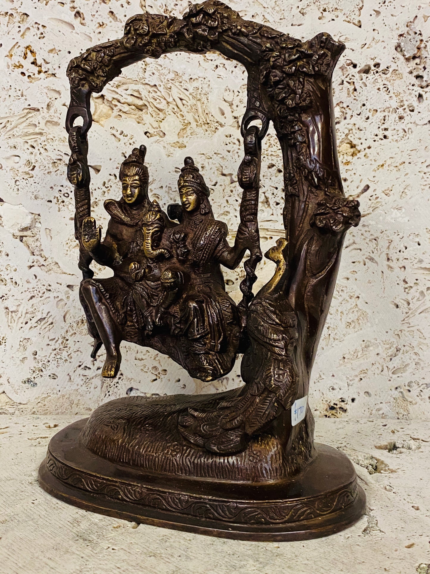 Hand Finished Brass Shiva Family Statue - Shiva, Parvati and Ganesh 25cm x 18cm