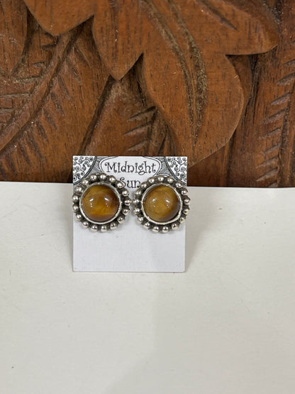 Tigers Eye Sterling Silver Stud Earrings  - 2 Sizes Available