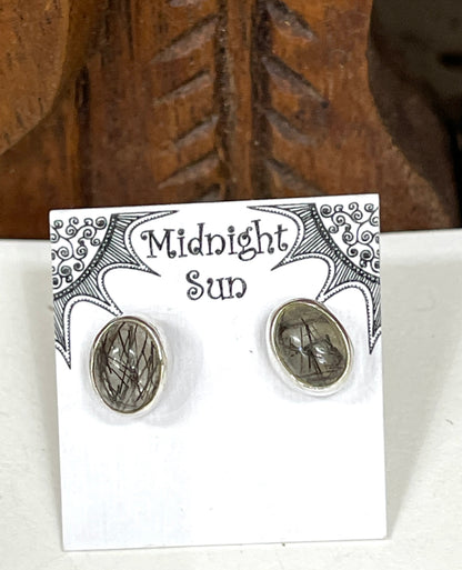 Sterling Silver Tourmalated Quartz Oval Stud Earrings