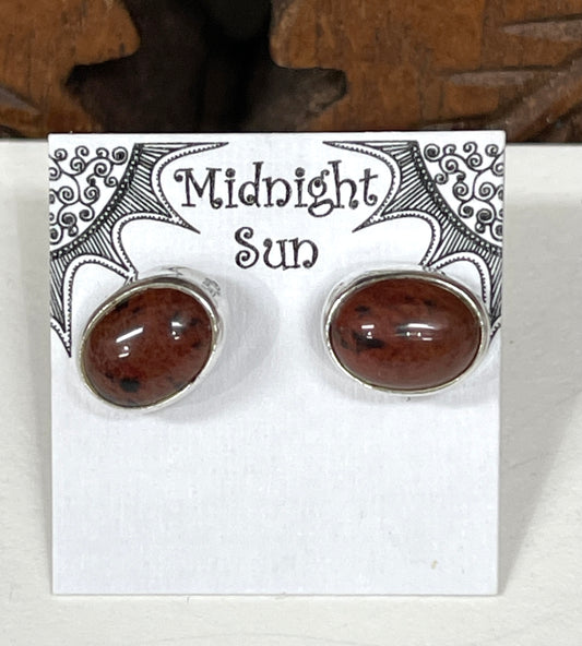 Mahogany Obsidian Sterling Silver (925) 6 x 8mm Stud Earrings