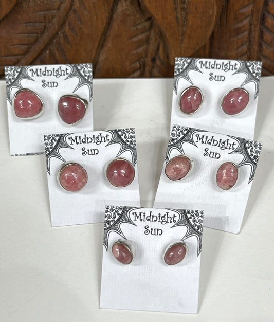 Rhodochrosite Sterling Silver Stud Earrings