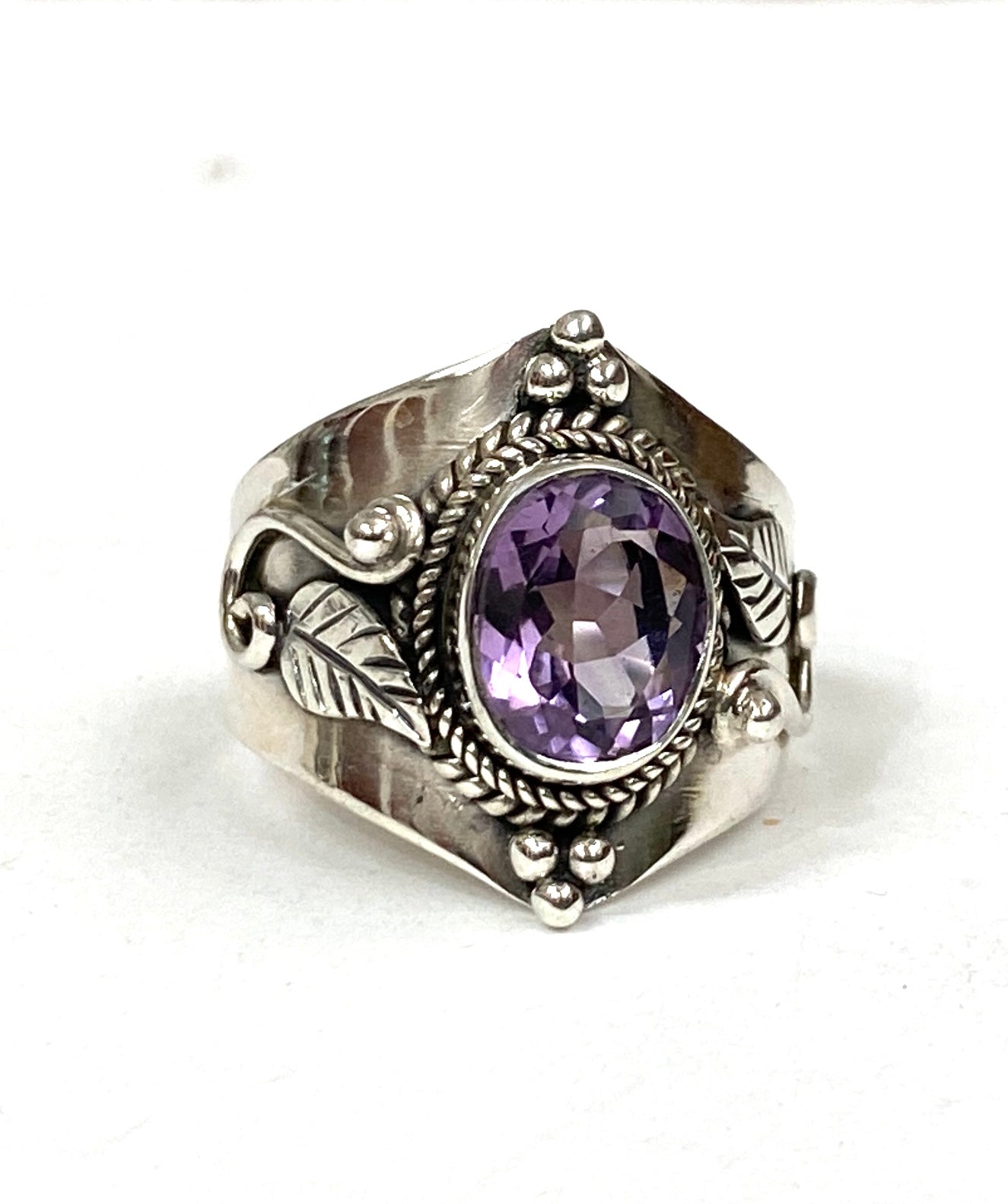 Sterling Silver Wide Vine and Leaf ring Sizes 6-13 in Faceted Amethyst, Citrine & Iolite