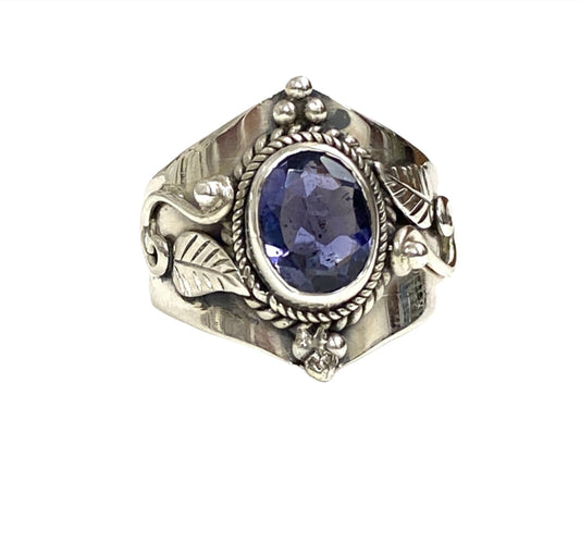Sterling Silver Wide Vine and Leaf ring Sizes 6-13 in Faceted Amethyst, Citrine & Iolite