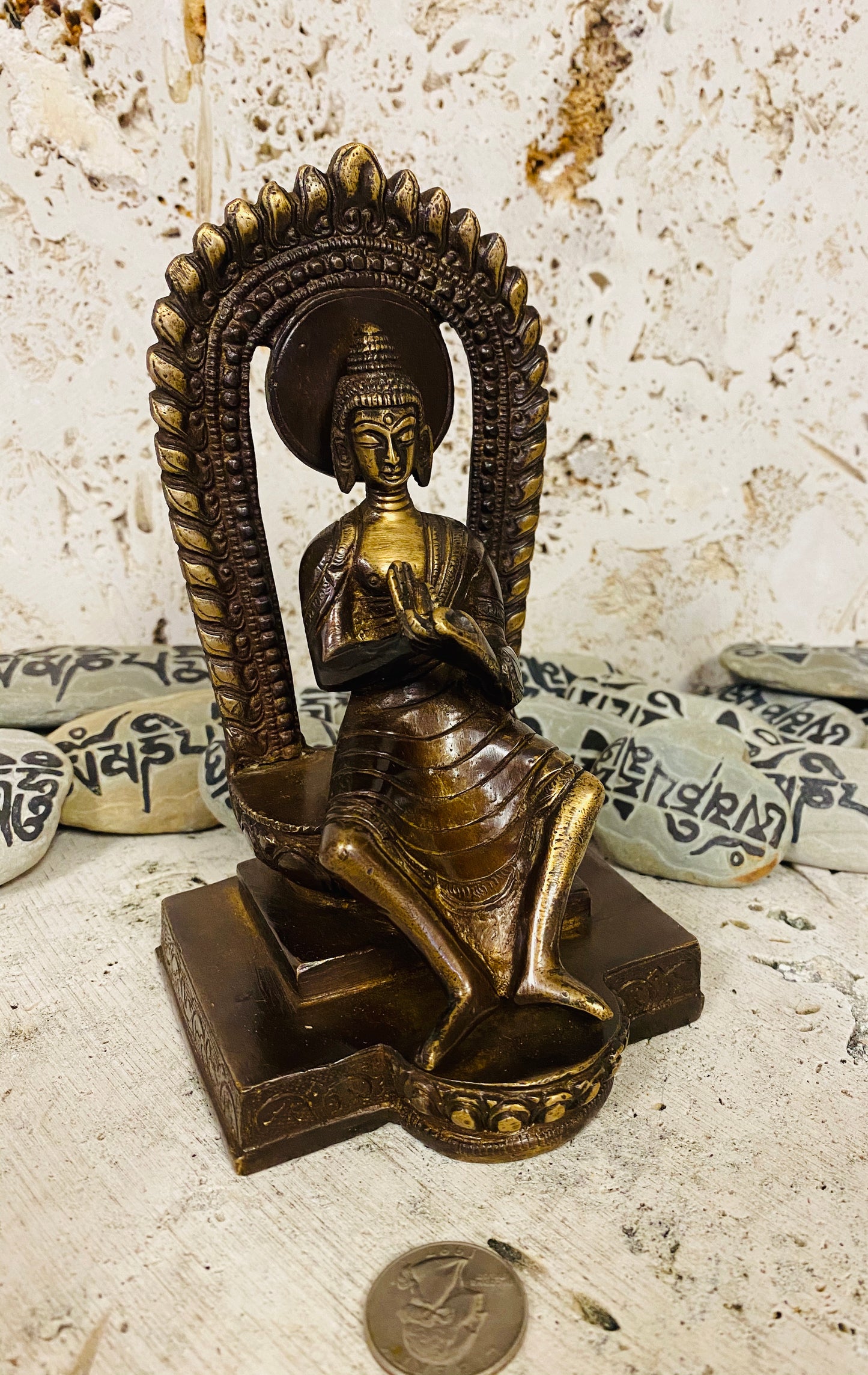 Hand Finished Brass Vitarka Buddha Statue - 17cm x 10cm