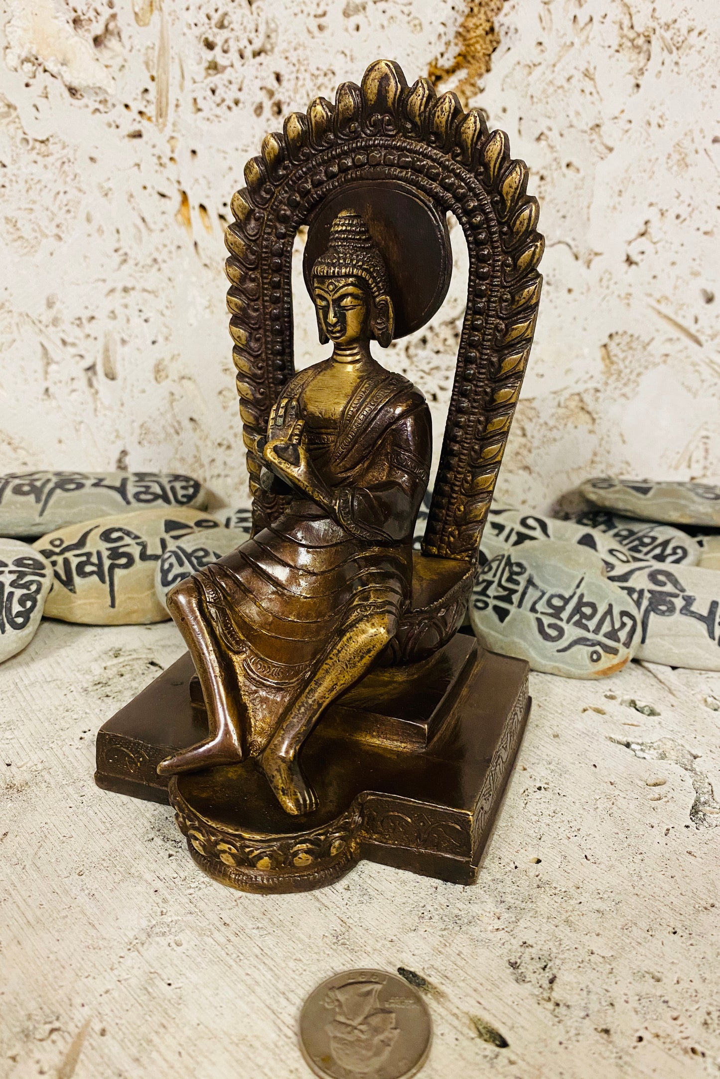 Hand Finished Brass Vitarka Buddha Statue - 17cm x 10cm