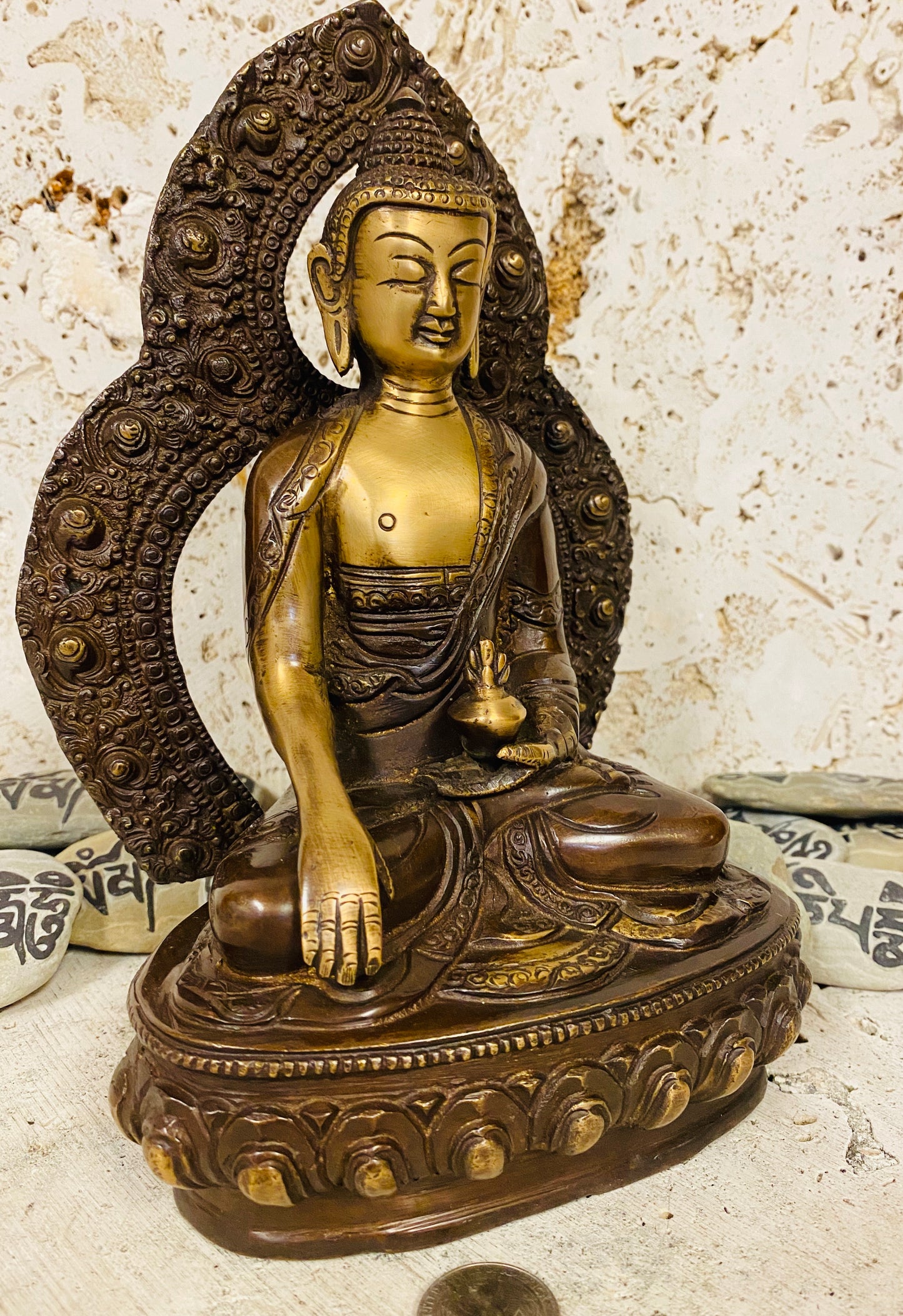 Hand Finished Brass Medicine Buddha Statue - 24cm x 16cm
