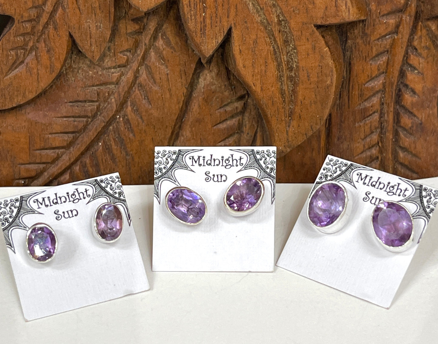 Amethyst Oval Sterling Silver Stud Earrings - 3 Sizes Available
