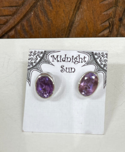 Amethyst Oval Sterling Silver Stud Earrings - 3 Sizes Available