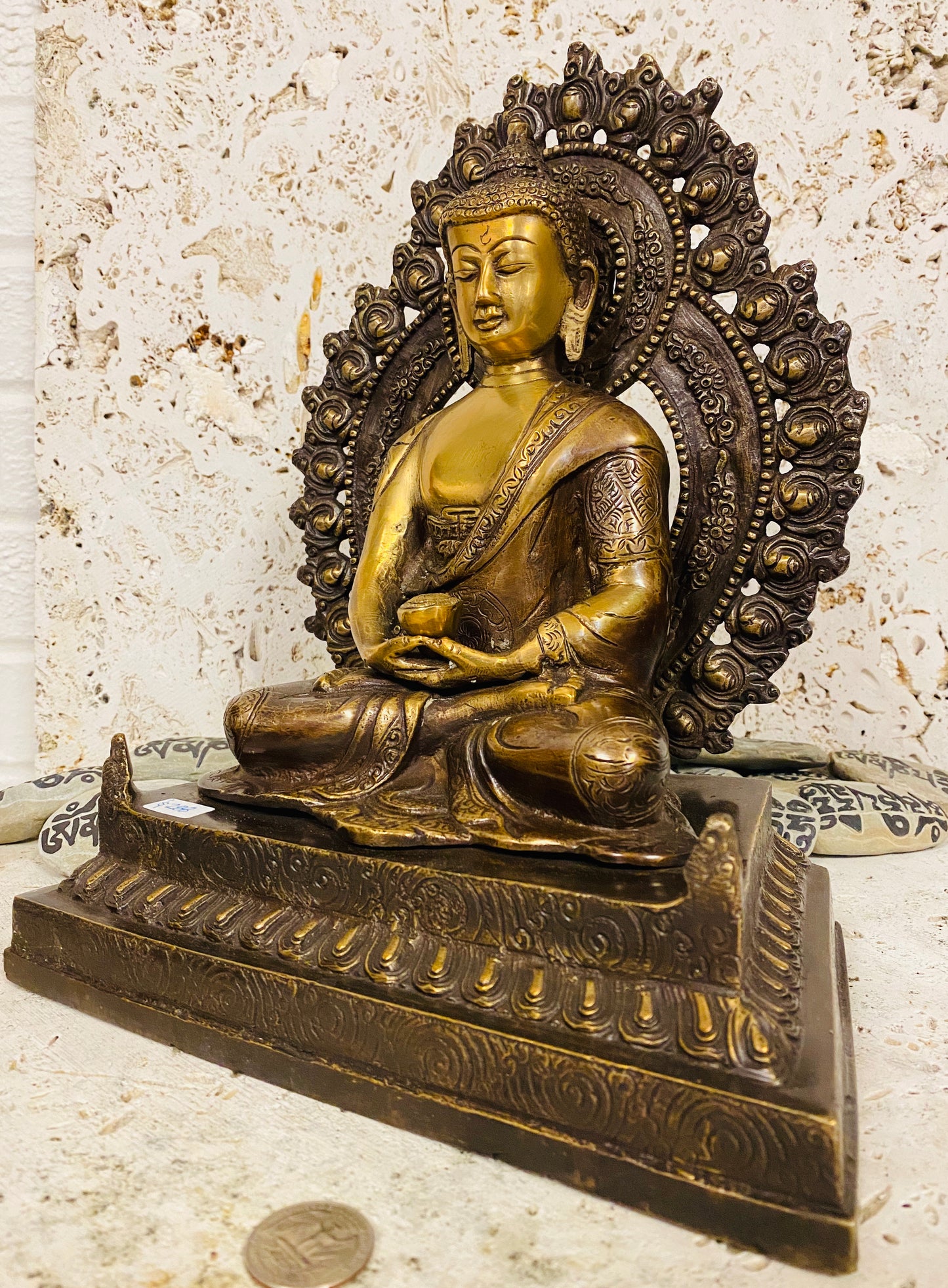 Hand Finished Brass Medicine Buddha or Abhaya Buddha Statue - 29cm x 24cm