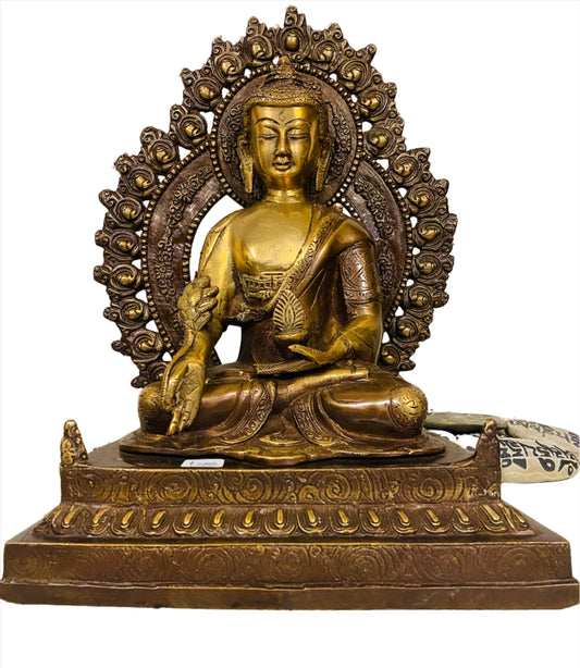 Hand Finished Brass Medicine Buddha or Abhaya Buddha Statue - 29cm x 24cm