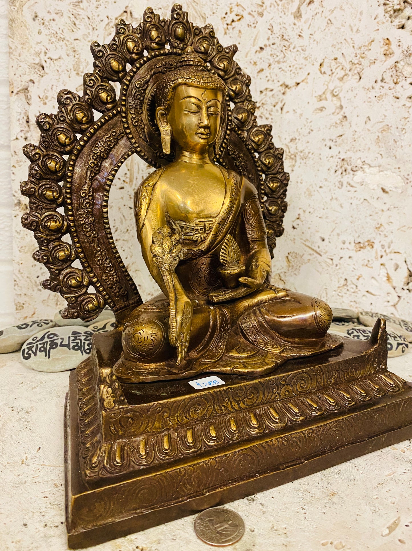 Hand Finished Brass Medicine Buddha or Abhaya Buddha Statue - 29cm x 24cm