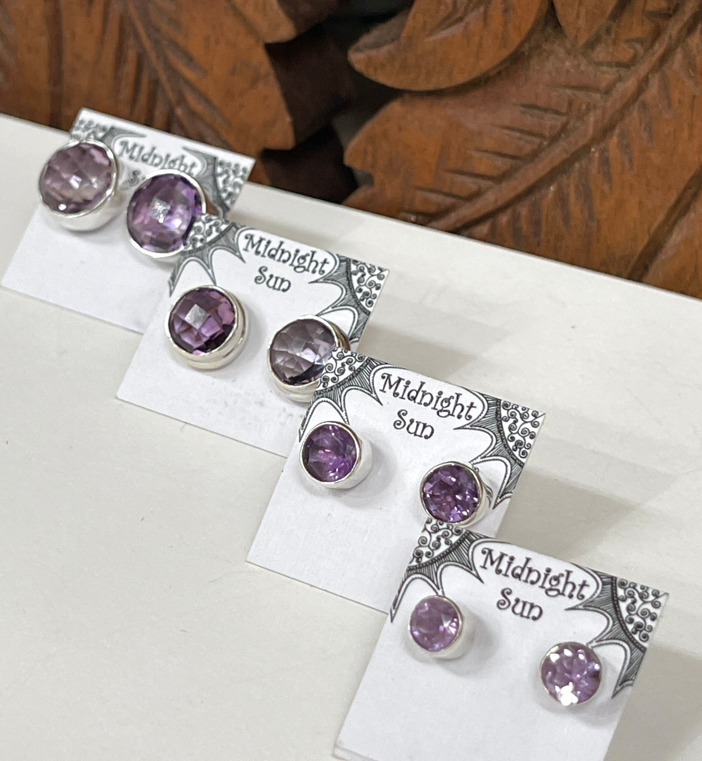 Amethyst Round  Stud Earrings - 4 Sizes Available
