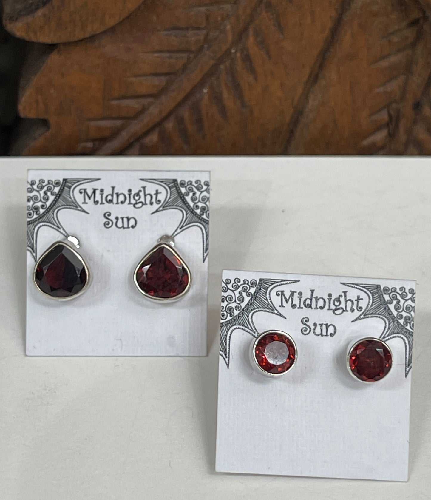 Garnet Sterling Silver Stud Earrings - 2 Sizes Available