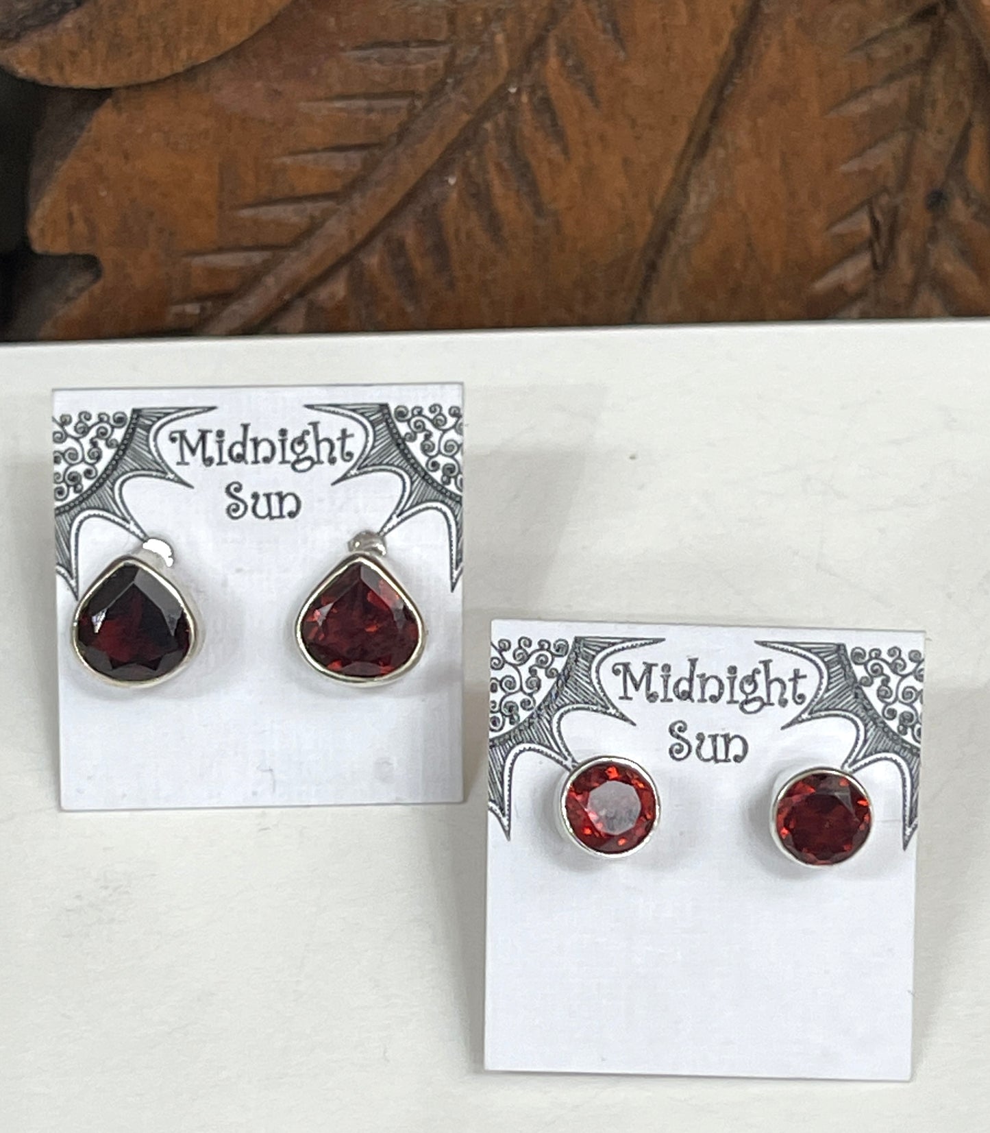 Garnet Sterling Silver Stud Earrings - 2 Sizes Available