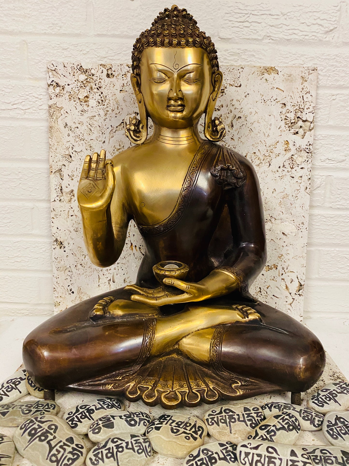 Hand Finished Brass Abhaya Buddha Statue - 50cm x 27cm
