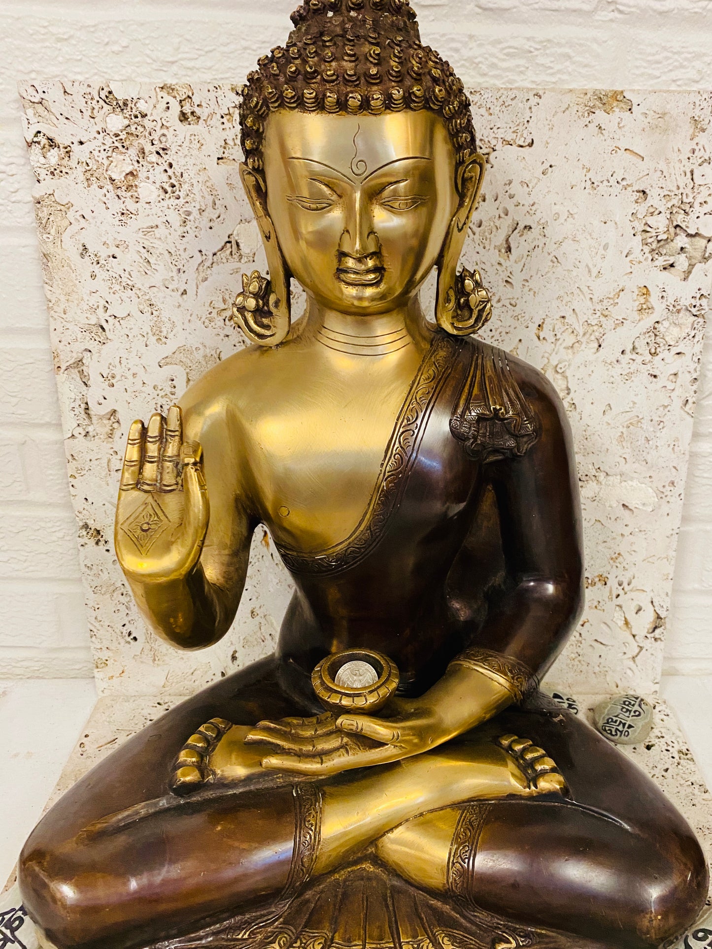 Hand Finished Brass Abhaya Buddha Statue - 50cm x 27cm