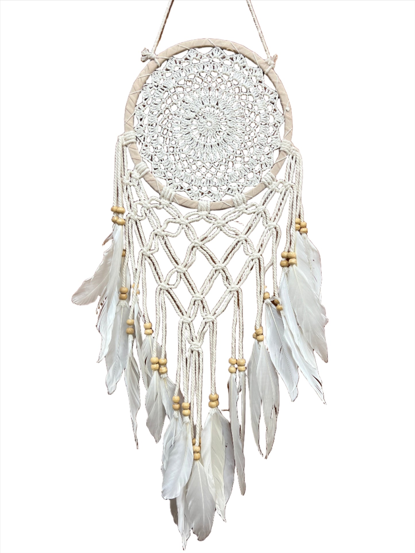 Crochet Dream Catcher with Swan Feathers