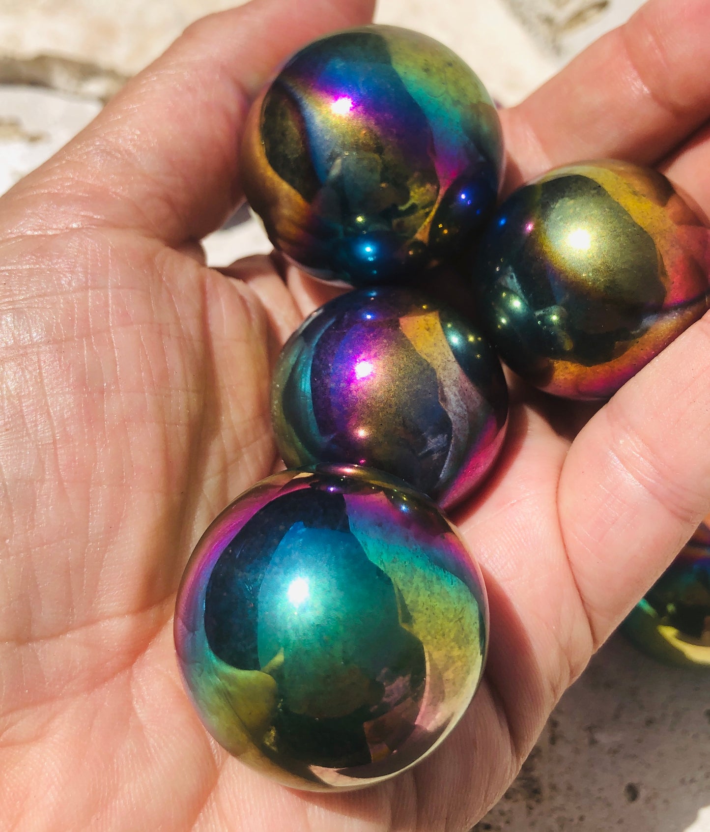 Rainbow Aura Quartz Crystal Spheres
