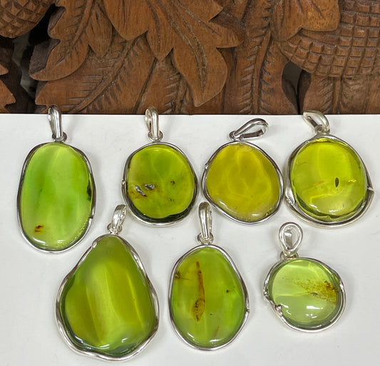 Natural Green Amber Sterling Silver (925) pendants