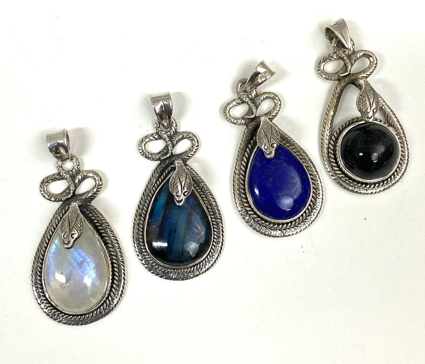 Sterling Silver Gemstone Snake Pendants - Available in 4 stones