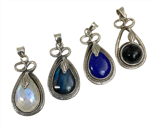 Sterling Silver Gemstone Snake Pendants | 4 Stones