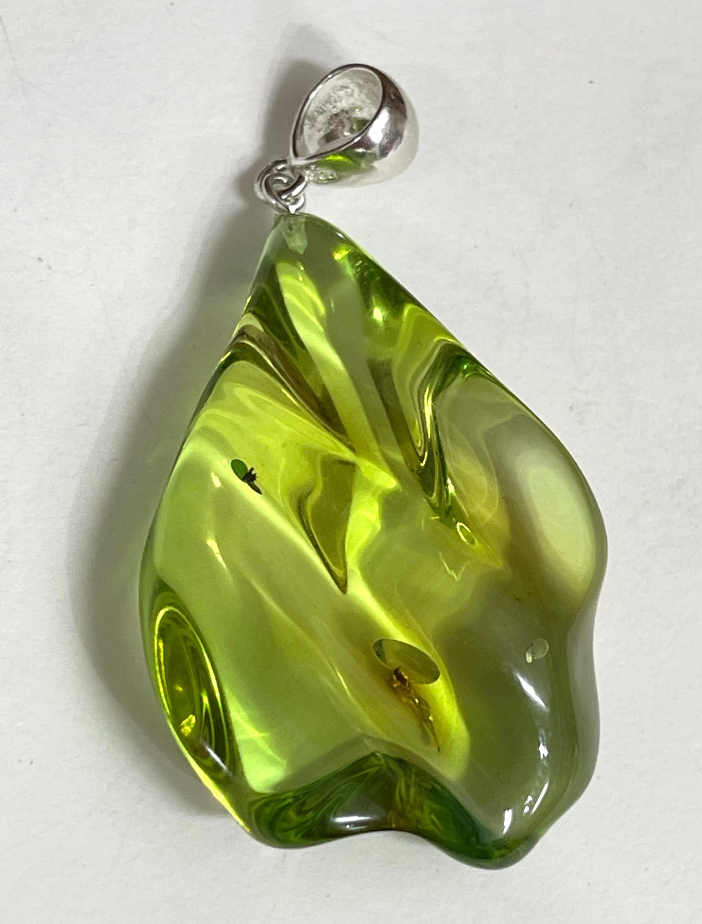 Natural Green Amber Drop Sterling Silver Pendants