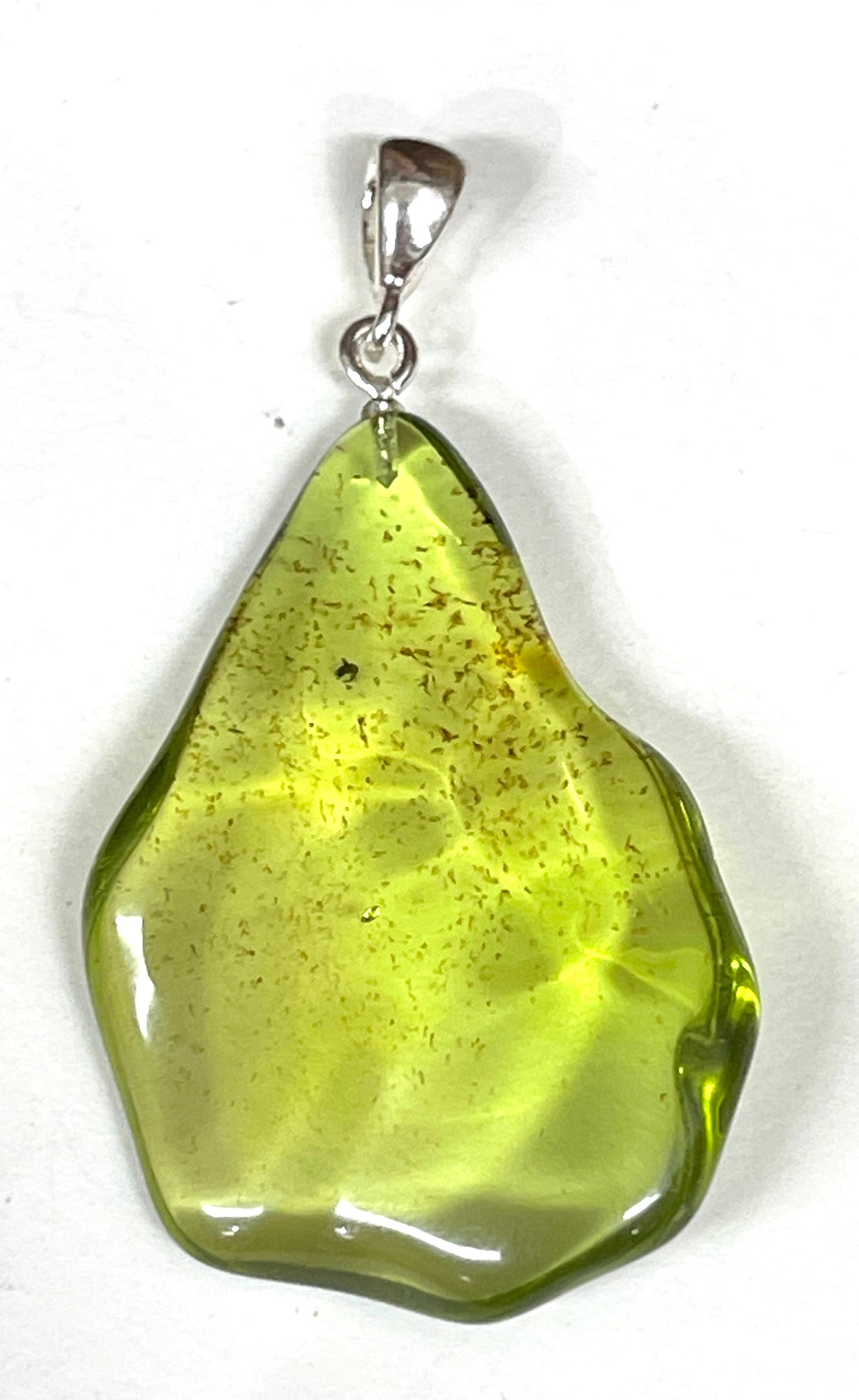 Natural Green Amber Drop Sterling Silver Pendants