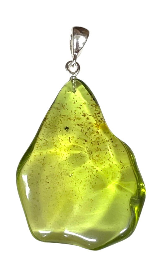 Natural Green Amber Drop Sterling Silver Pendants