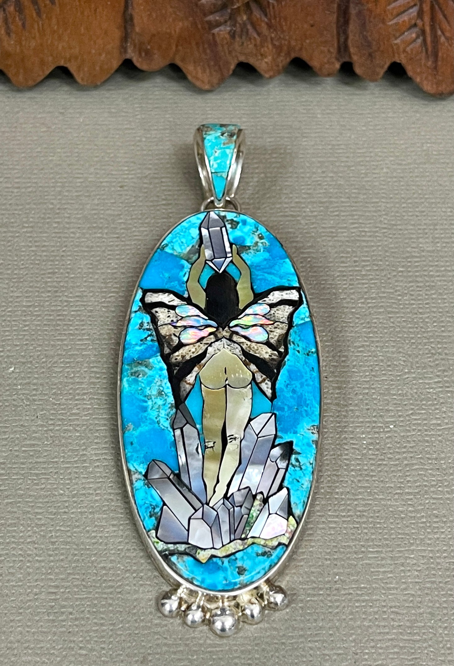 Inlaid Gemstone Crystal Fairy Pendant by David Freeland