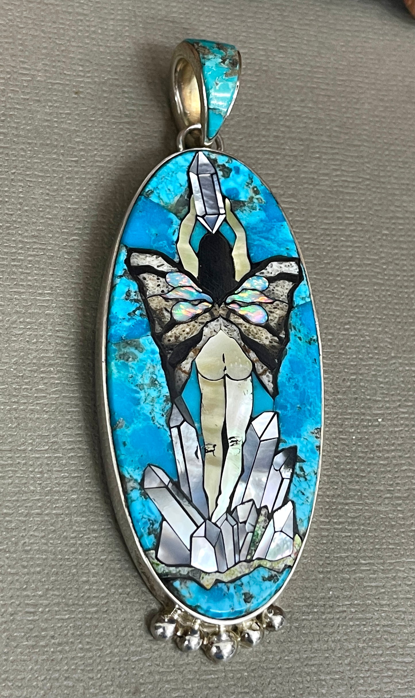Inlaid Gemstone Crystal Fairy Pendant by David Freeland