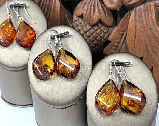 Amber Drop Earrings Sterling Silver