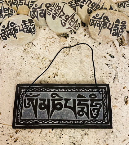 Hand Carved Mani Stone Wall Plaque- Om Mani Padme Hum- Available in 2 Sizes