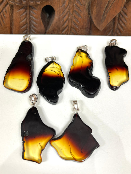 Natural Tri Color Amber Slice Pendants