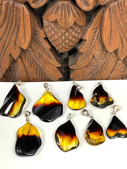 Natural Tri Color Baltic Amber Drop Pendants
