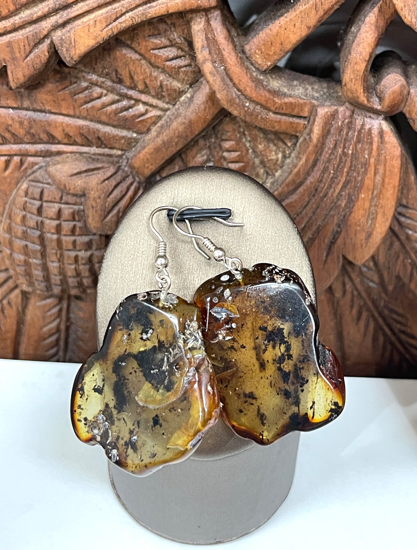 Natural Baltic Amber Slice Earrings