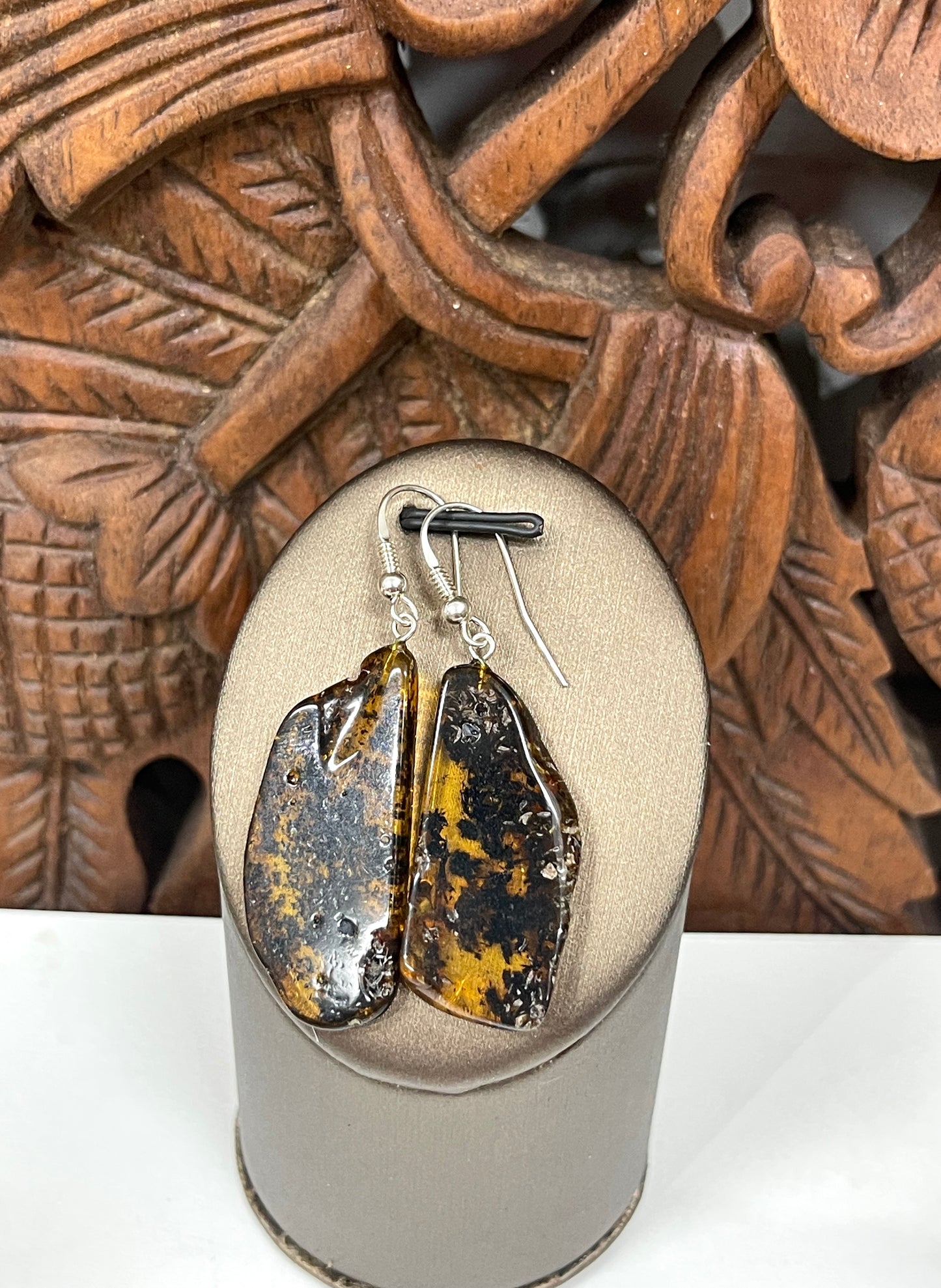 Natural Baltic Amber Slice Earrings